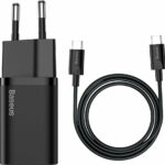 Baseus Φορτιστής με Θύρα USB-C και Καλώδιο USB-C 25W Μάυρος (Super Si)