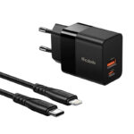 Mcdodo Φορτιστής με Θύρα USB-A και Θύρα USB-C και Καλώδιο Lightning 20W Μαύρος (CH-1952)