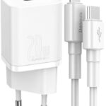 Baseus Φορτιστής Super Si PD 20W Type C και Καλώδιο Type C σε Lightning - Λευκό