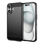 Θήκη TPU Σιλικόνης Carbon Style για iPhone 16 - Μαύρη