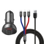 Φορτιστής Αυτοκινήτου Baseus 2x USB 4.8A 24W και Καλώδιο 3σε1 USB / UBS Type C / micro USB / Lightning 1.2m με Οθόνη Ενδείξεων - Μαύρο (TZCCBX-0G)