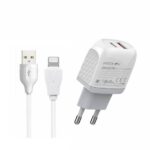 Σετ Φορτιστής Σπιτιού GREEN ON USB QC 3.0 / USB Type C PD 20W με Καλώδιο USB σε Lightning 1 Μέτρο - Λευκό