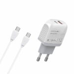 Σετ Φορτιστής Σπιτιού GREEN ON USB QC 3.0 / USB Type C PD 20W με Καλώδιο Type C σε Type C 1 Μέτρο - Λευκό