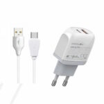 Σετ Φορτιστής Σπιτιού GREEN ON USB QC 3.0 / USB Type C PD 20W με Καλώδιο Type USB σε Type C 1 Μέτρο - Λευκό