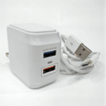 Σετ Φορτιστής Σπιτιού Fast Charge 3.0 με 2 Θύρες Usb και Καλώδιο Micro Usb MOXOM ΚΗ-70Υ - Λευκό