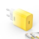 XO Σετ Φορτιστής Σπιτιού με Καλώδιο USB-C σε USB-C 30W - Κίτρινο / Λευκό